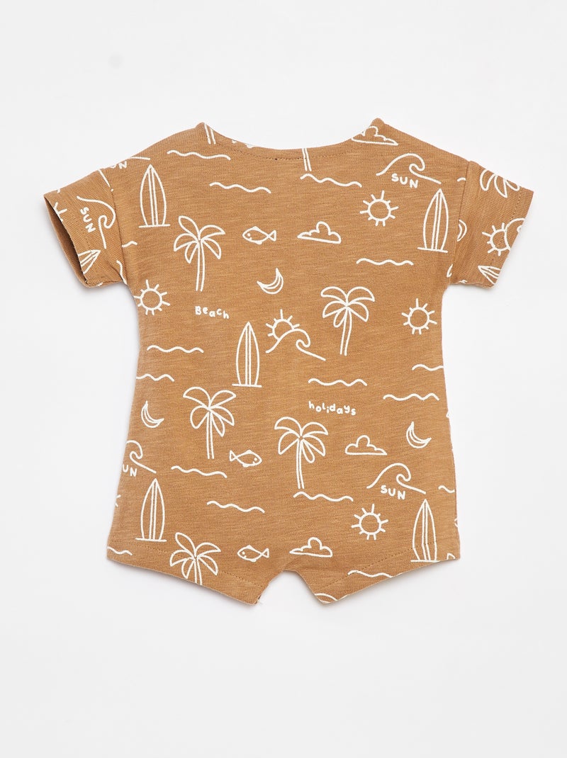 Macacão curto em french terry com motivos Castanho - Kiabi