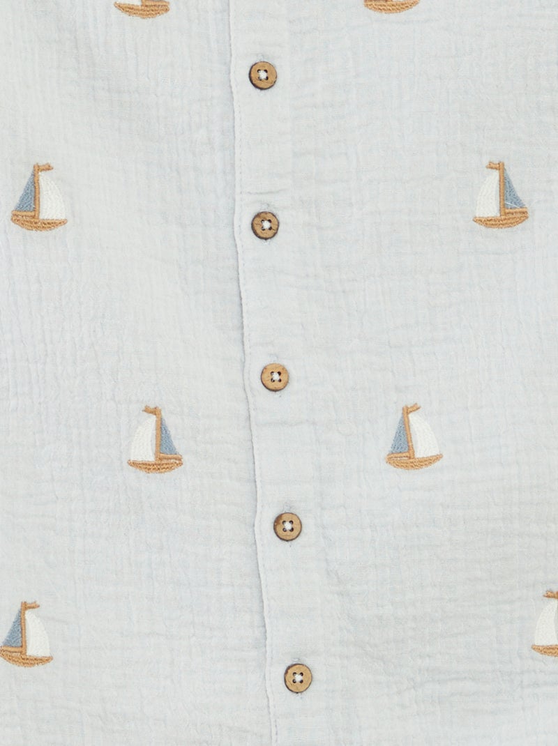 Macacão curto em gaze de algodão com bordados de fantasia Azul - Kiabi