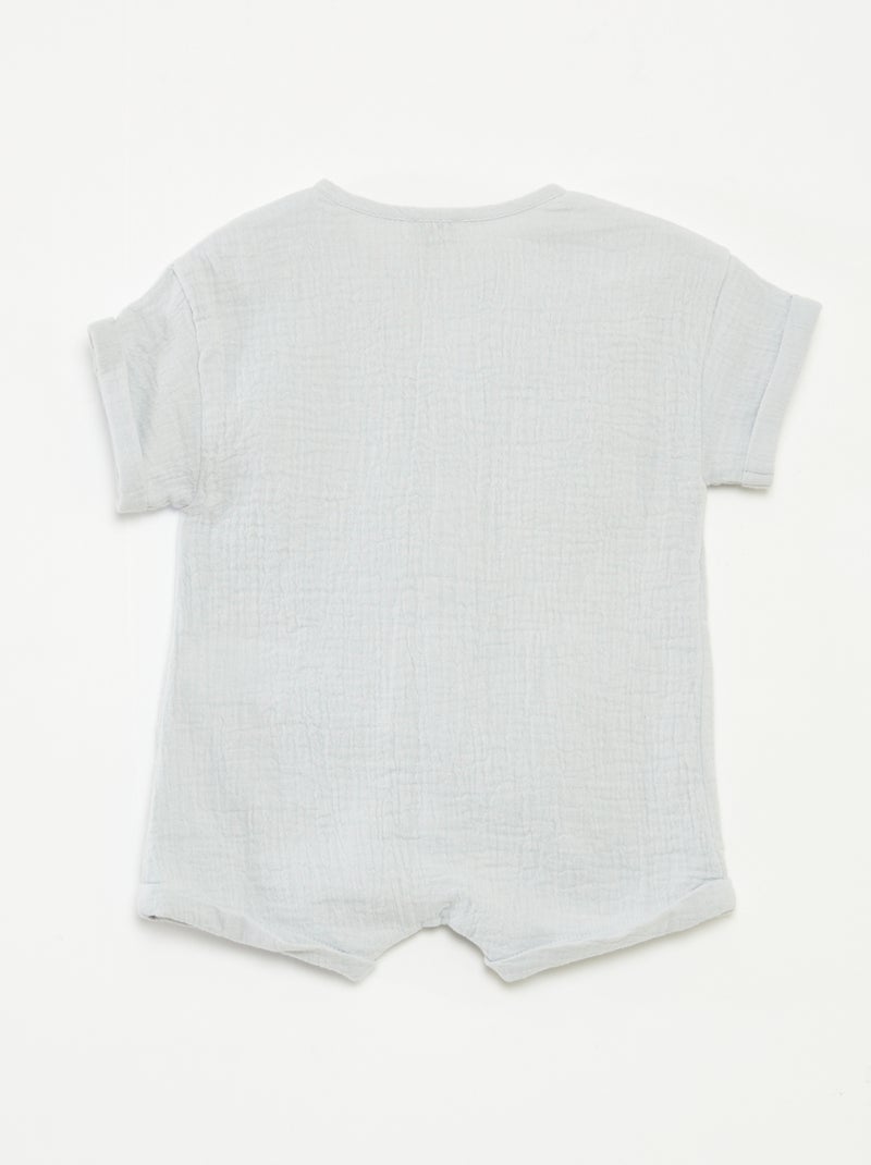 Macacão curto em gaze de algodão com bordados de fantasia Azul - Kiabi