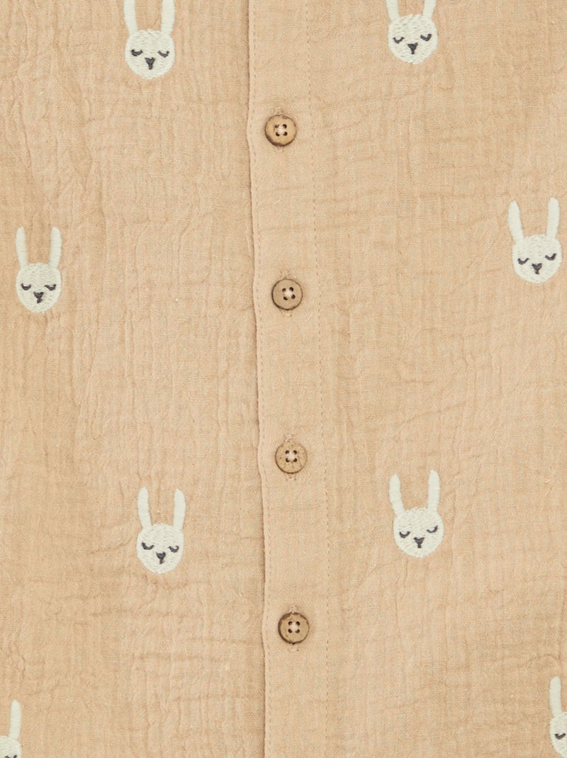 Macacão curto em gaze de algodão com bordados de fantasia Bege - Kiabi