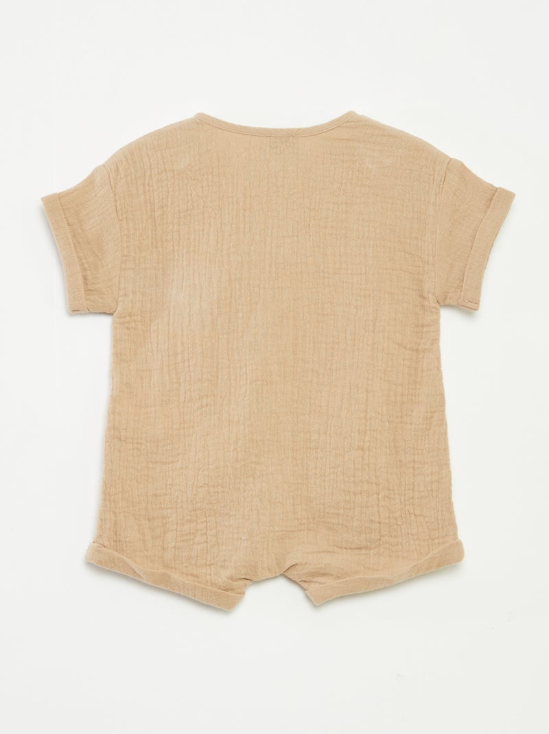 Macacão curto em gaze de algodão com bordados de fantasia Bege - Kiabi