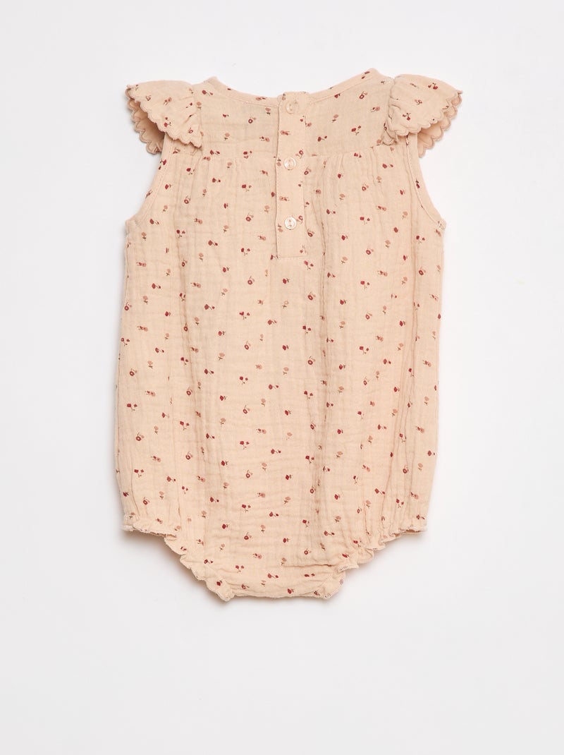 Macacão curto em gaze de algodão com folho à frente Bege - Kiabi