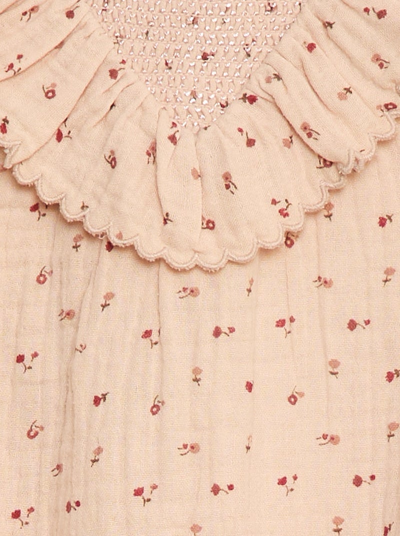 Macacão curto em gaze de algodão com folho à frente Bege - Kiabi