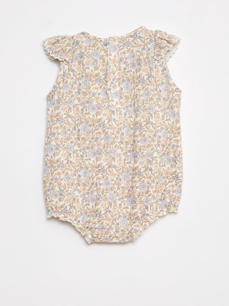 Macacão curto em gaze de algodão com folho à frente Branco - Kiabi