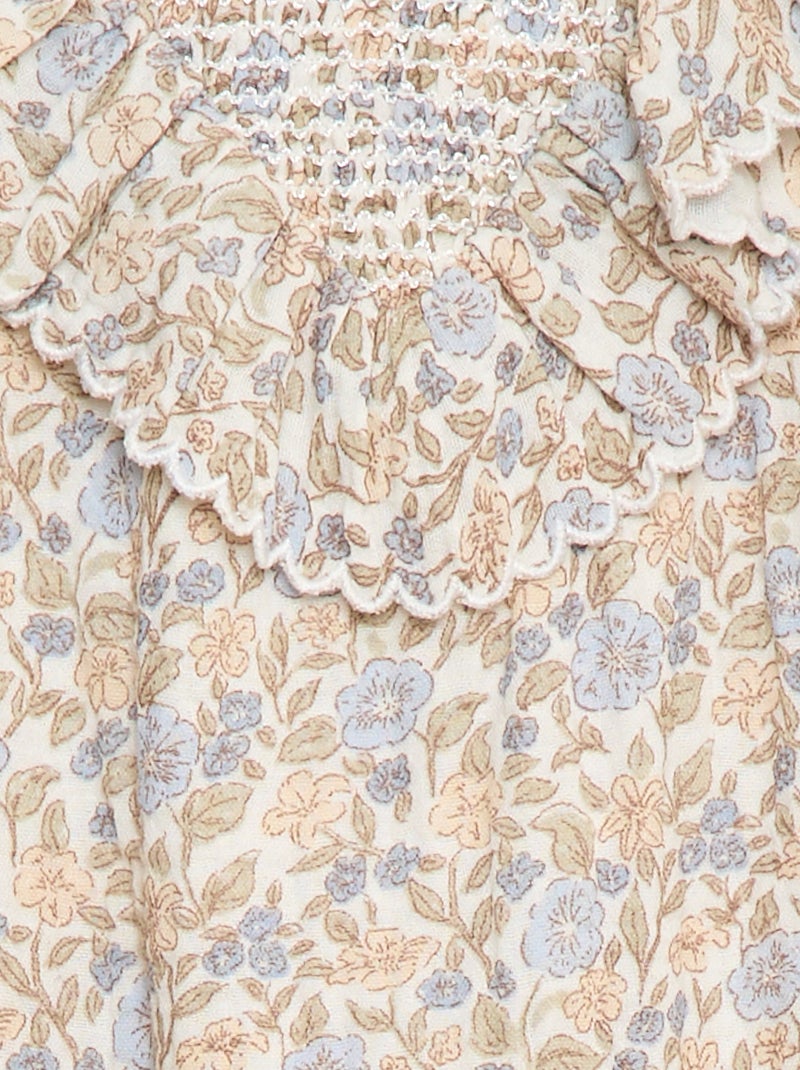 Macacão curto em gaze de algodão com folho à frente Branco - Kiabi