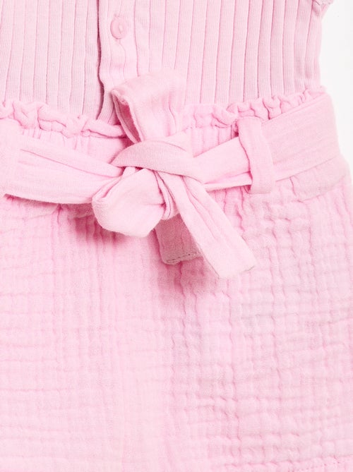 Macacão curto em gaze dupla de algodão + cinto para atar - Kiabi