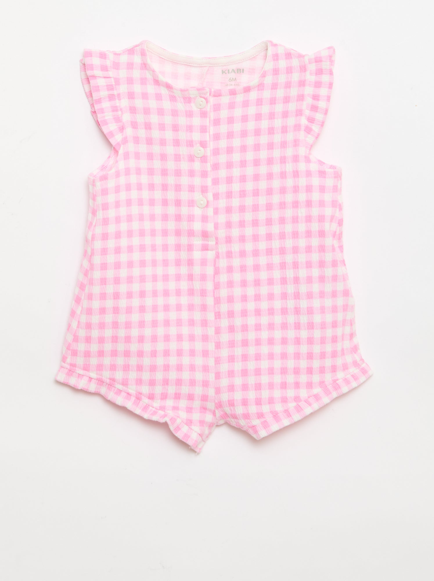 Macacão curto em jérsei de algodão com folhos nas mangas