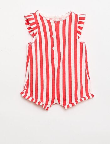 Macacão curto em jérsei de algodão com folhos nas mangas