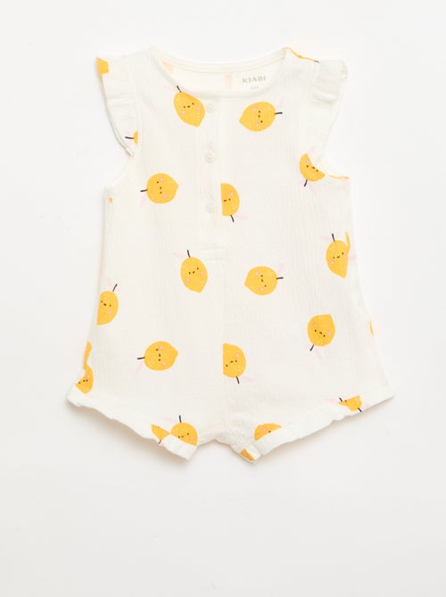 Macacão curto em jersey de algodão com folhos nas mangas - Kiabi