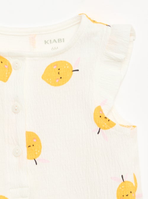 Macacão curto em jersey de algodão com folhos nas mangas - Kiabi