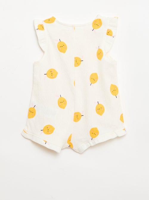 Macacão curto em jersey de algodão com folhos nas mangas - Kiabi