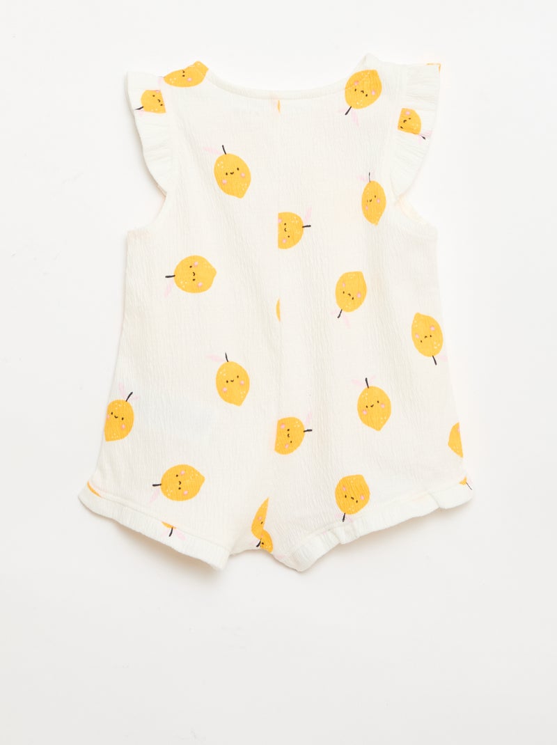 Macacão curto em jersey de algodão com folhos nas mangas Branco - Kiabi