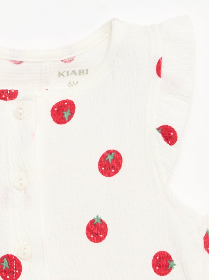 Macacão curto em jersey de algodão com folhos nas mangas Branco - Kiabi