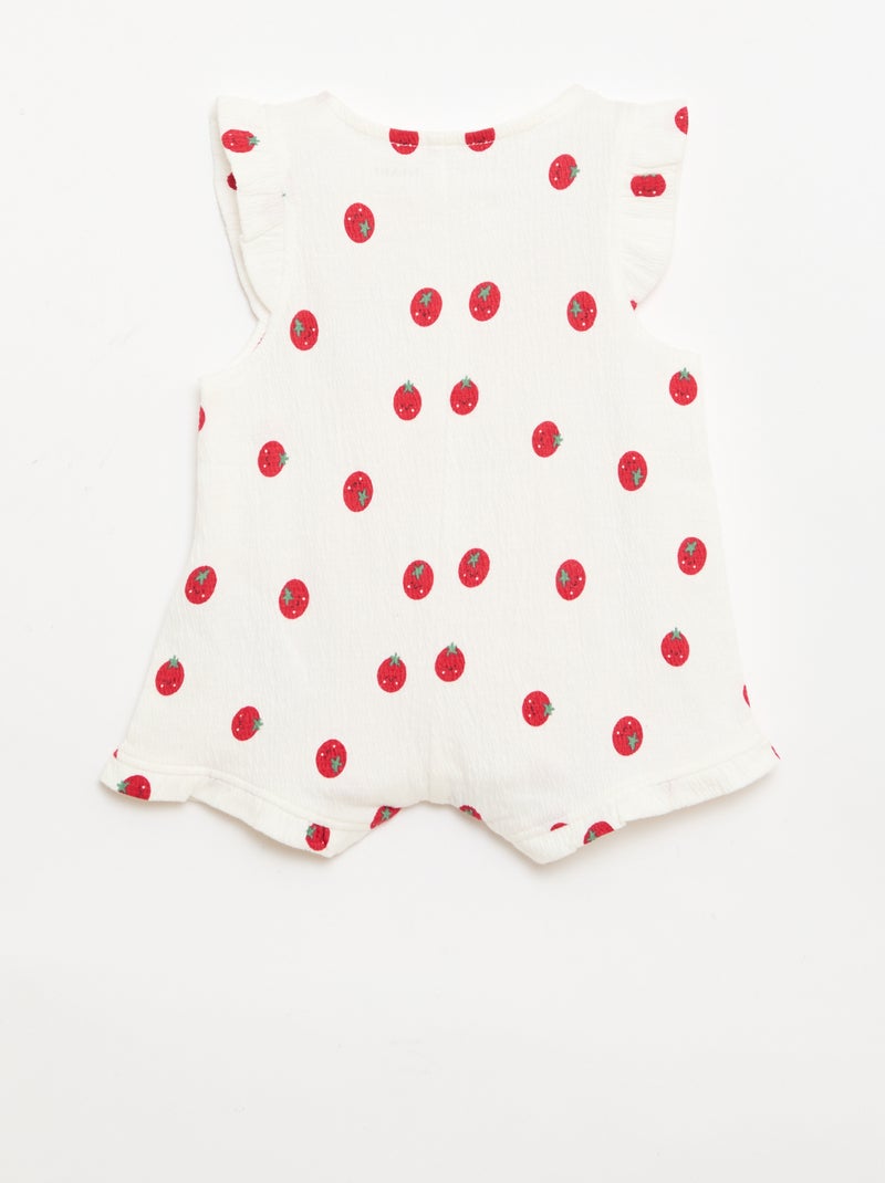 Macacão curto em jersey de algodão com folhos nas mangas Branco - Kiabi