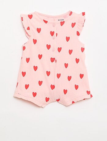 Macacão curto em jérsei de algodão com folhos nas mangas