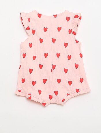 Macacão curto em jérsei de algodão com folhos nas mangas