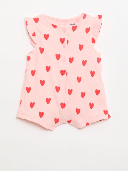 Macacão curto em jersey de algodão com folhos nas mangas - Kiabi