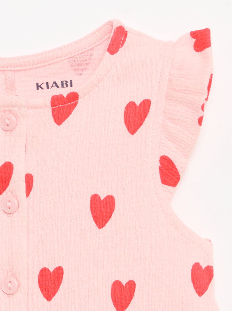 Macacão curto em jersey de algodão com folhos nas mangas Rosa - Kiabi
