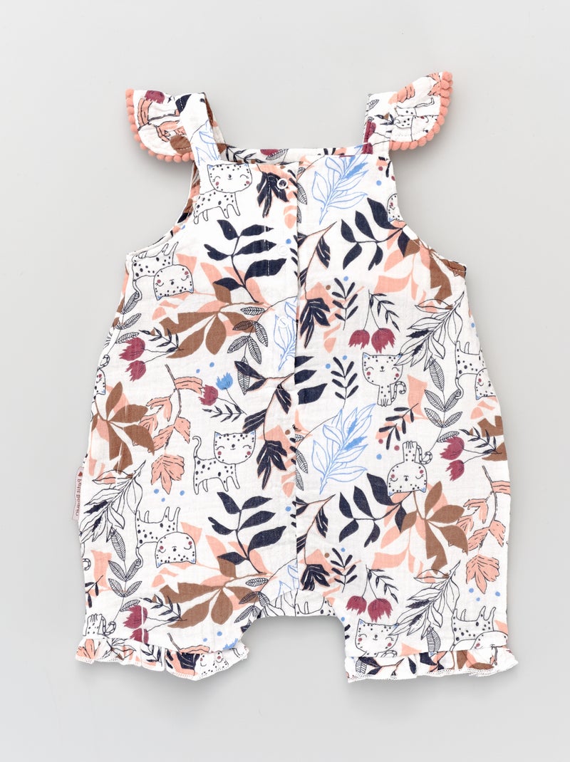 Macacão curto em malha gofrada estampada BEGE - Kiabi