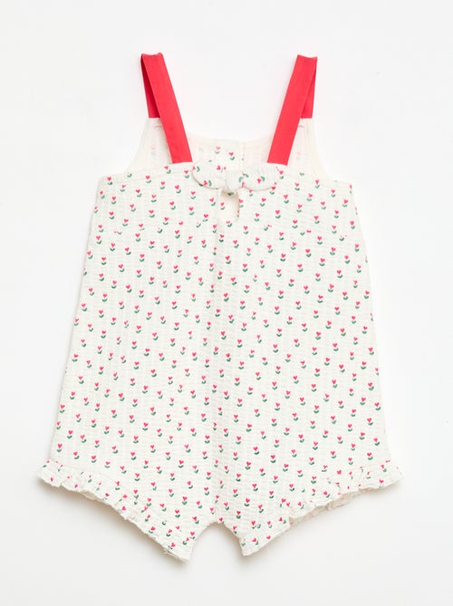 Macacão curto em material waffle com padrão - Kiabi