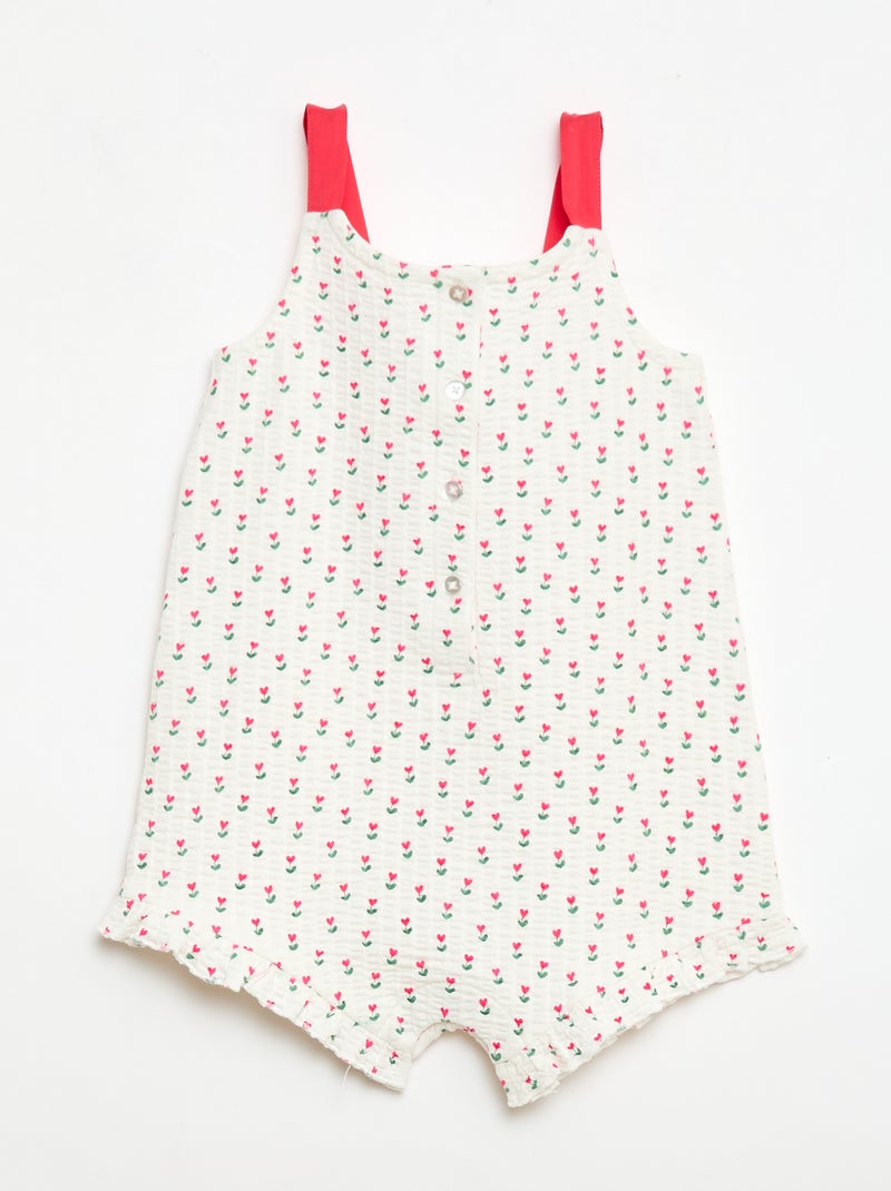 Macacão curto em material waffle com padrão Branco - Kiabi