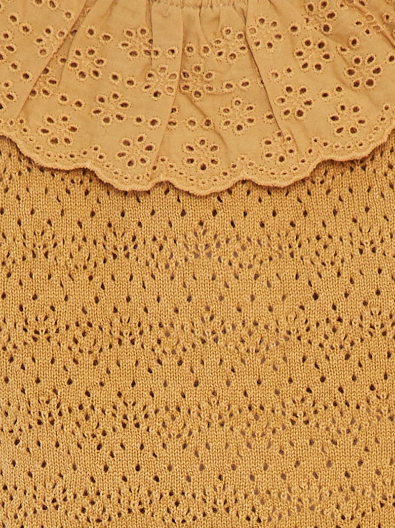 Macacão curto em tricô com gola de fantasia BEGE - Kiabi