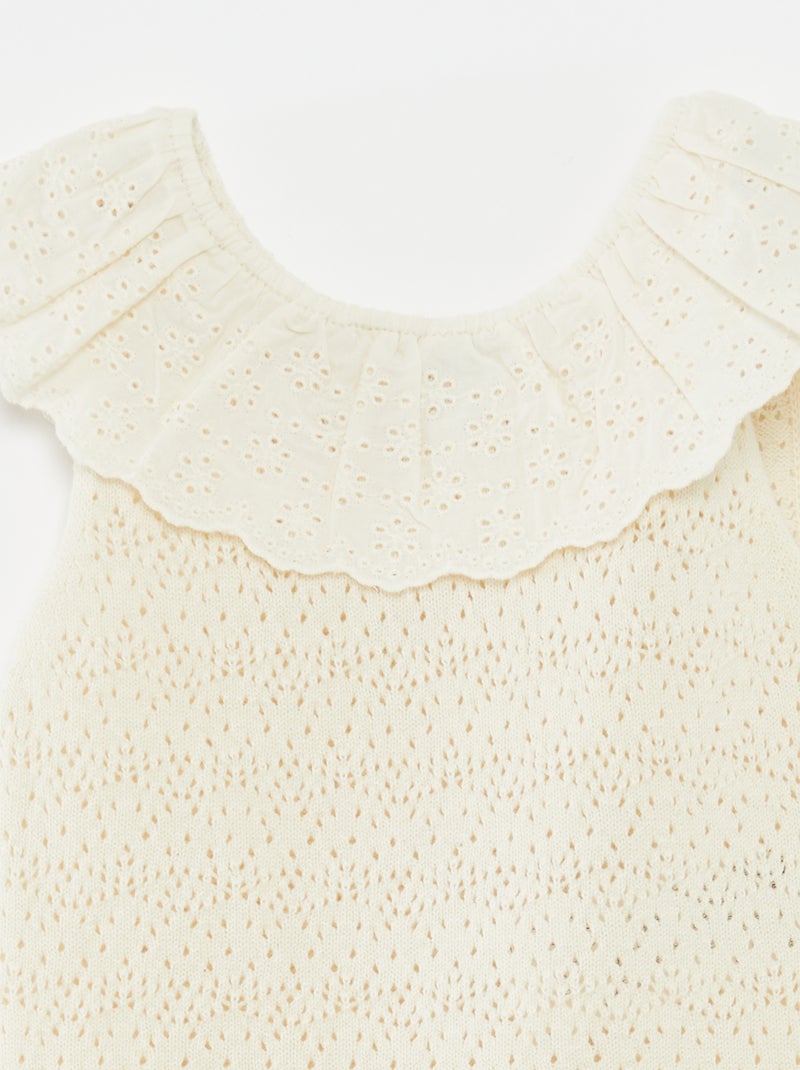 Macacão curto em tricô com gola de fantasia BRANCO - Kiabi