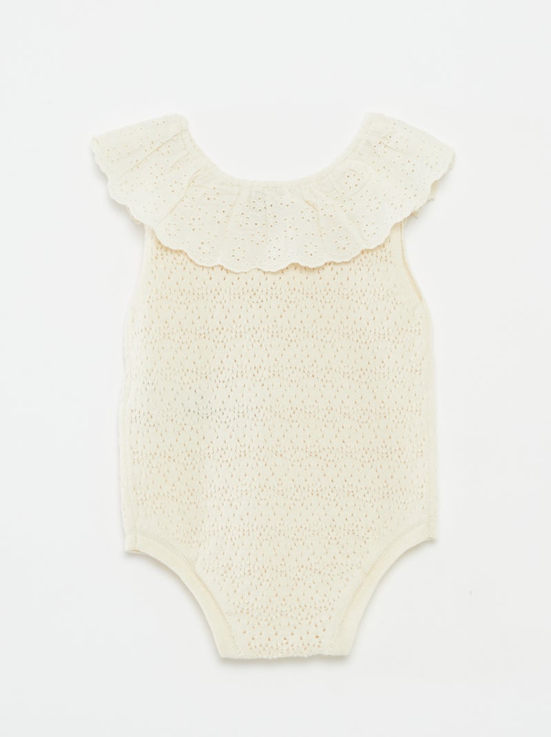 Macacão curto em tricô com gola de fantasia BRANCO - Kiabi