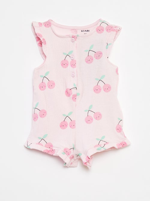 Macacão curto estampado em malha amarrotada - Kiabi