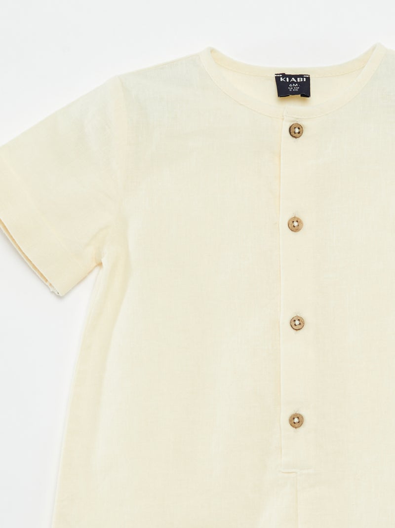 Macacão curto liso com botões bege - Kiabi