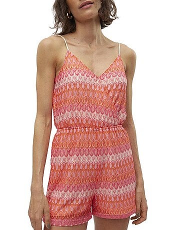 Macacão Curto Vero Moda Dicte para Mulher Rosa/Vermelho