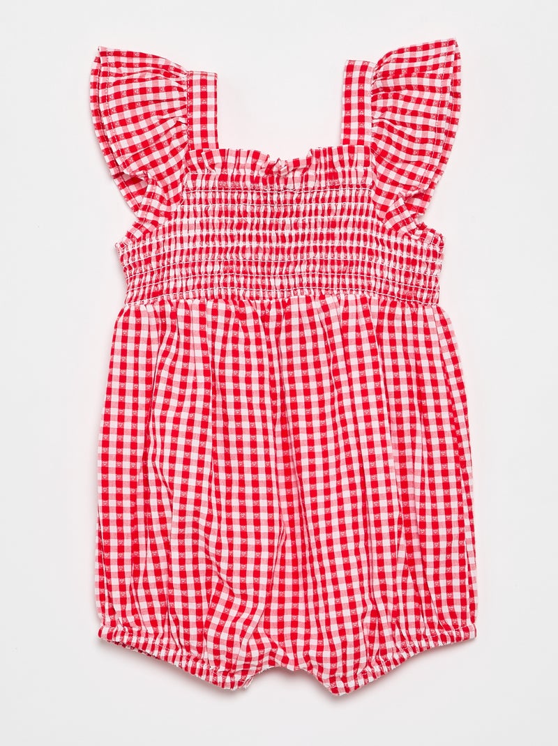 Macacão curto Vichy com folho Vermelho - Kiabi