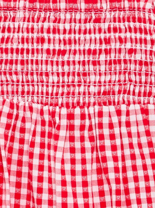 Macacão curto Vichy com folho - Kiabi