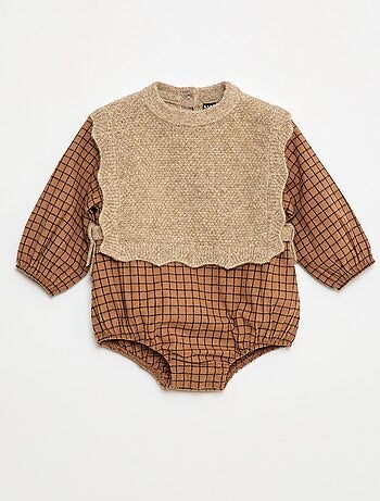 Macacão de algodão com camisola de lã