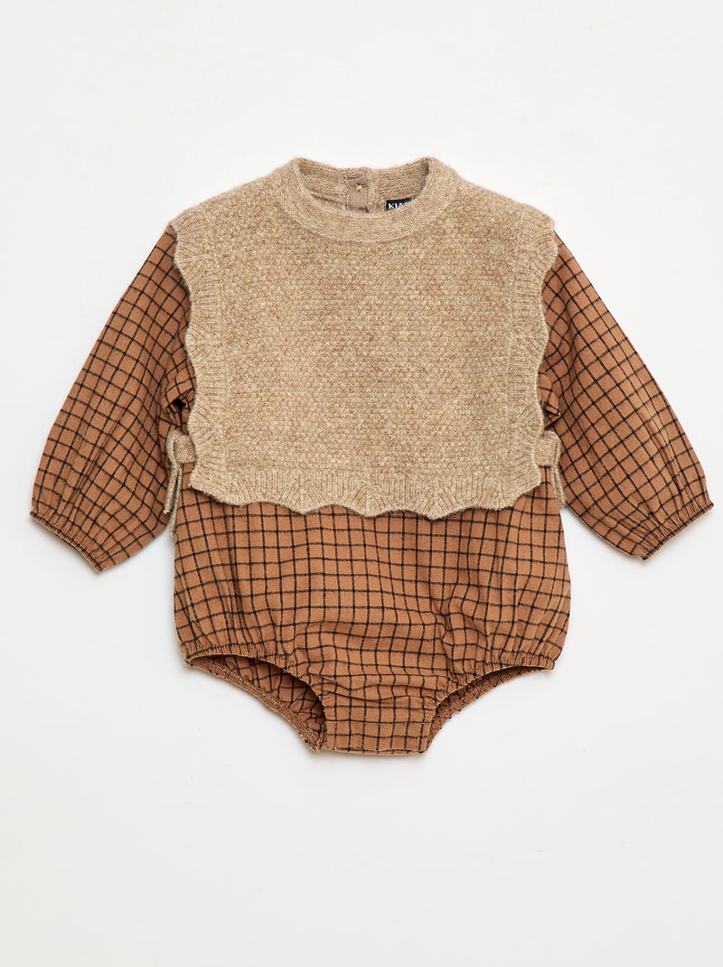 Macacão de algodão com camisola de lã Bege - Kiabi