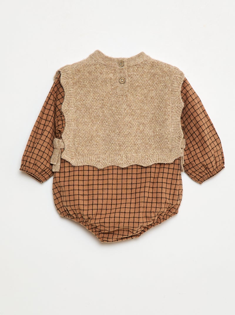 Macacão de algodão com camisola de lã Bege - Kiabi