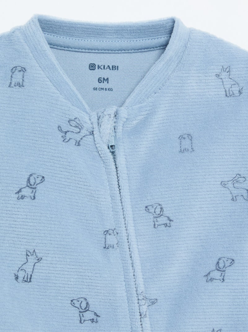 Macacão de dormir de veludo estampado Azul - Kiabi