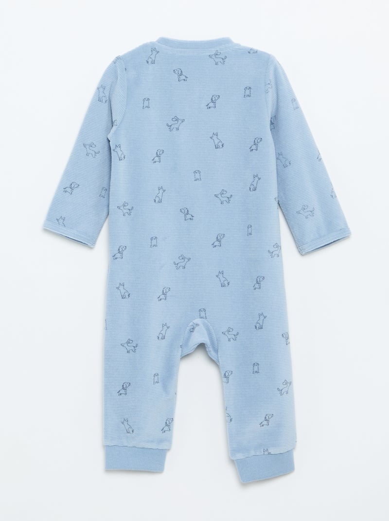 Macacão de dormir de veludo estampado Azul - Kiabi