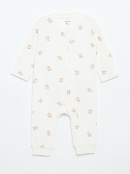 Macacão de dormir de veludo estampado - Kiabi