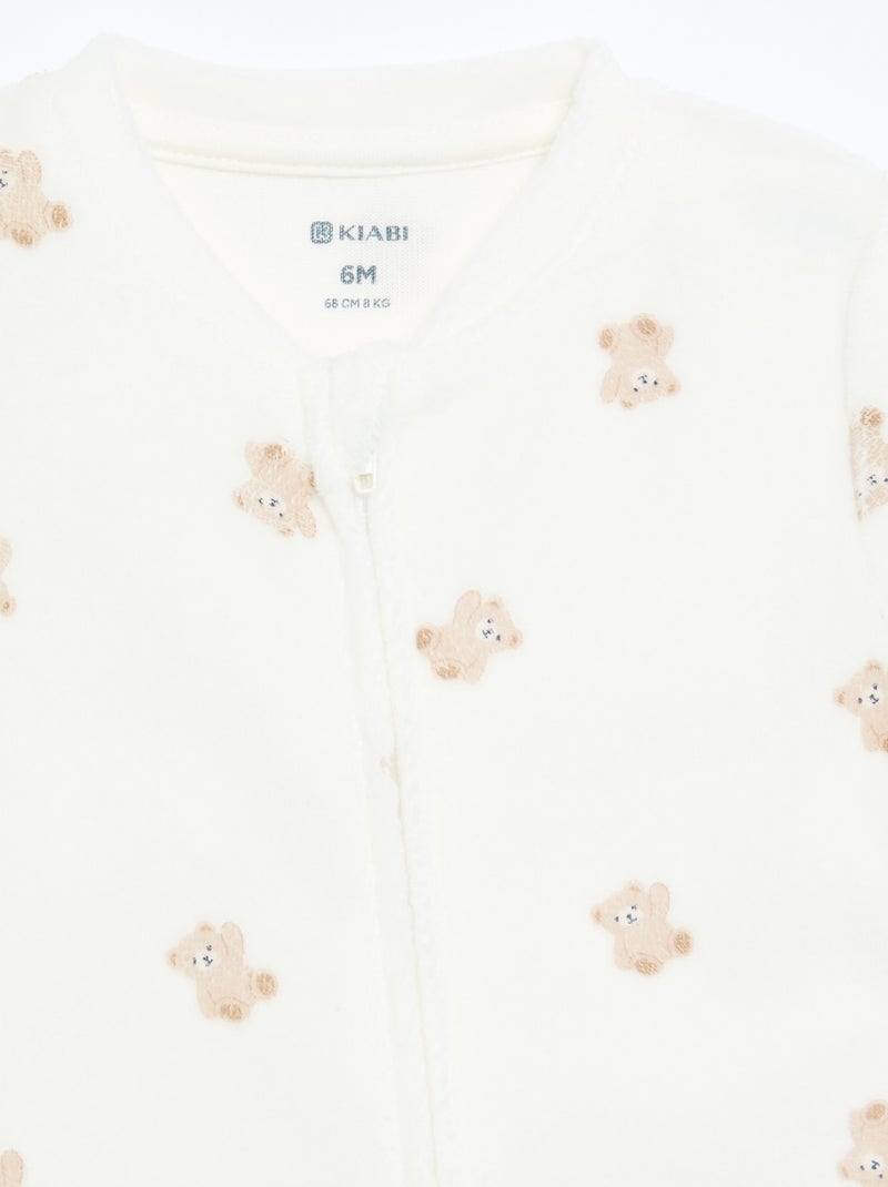 Macacão de dormir de veludo estampado Branco - Kiabi