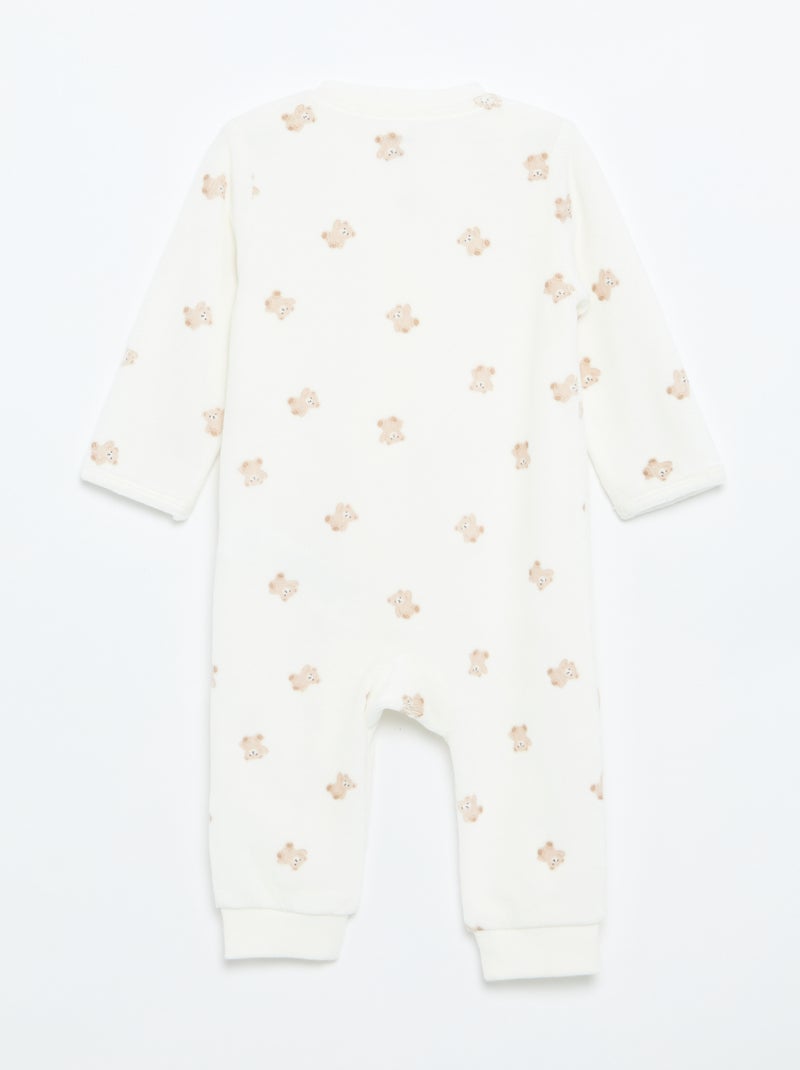 Macacão de dormir de veludo estampado Branco - Kiabi