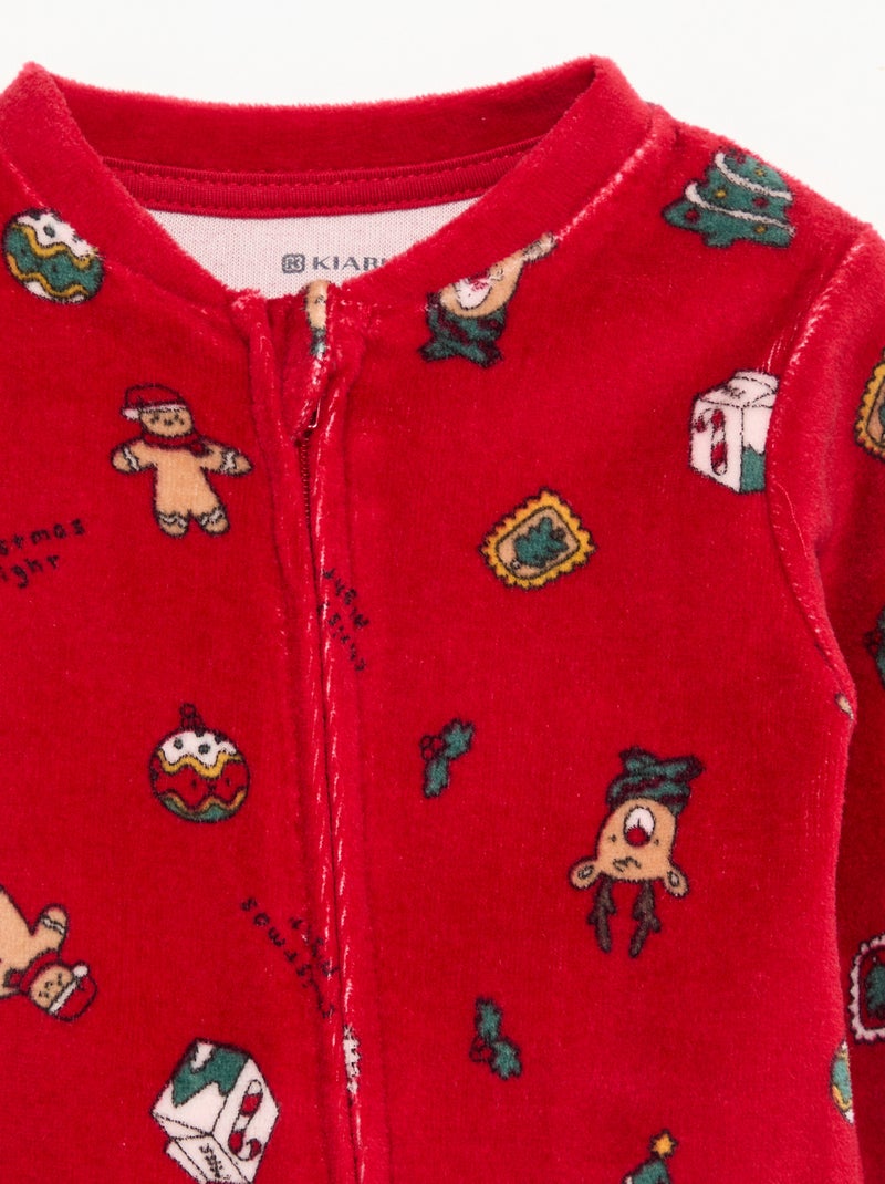 Macacão de dormir de veludo estampado Vermelho - Kiabi