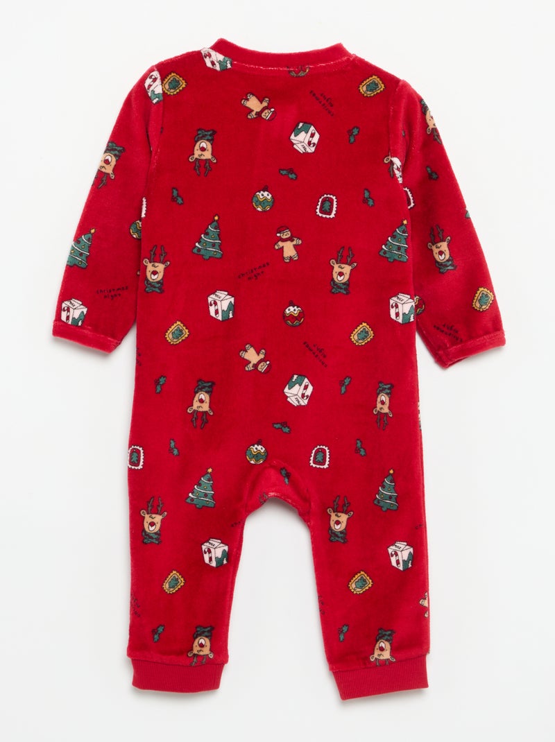 Macacão de dormir de veludo estampado Vermelho - Kiabi