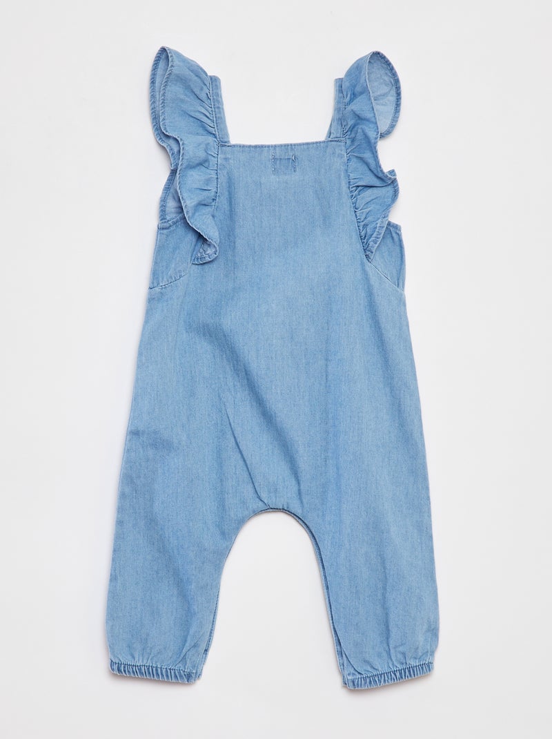 Macacão de ganga com alças com folhos AZUL - Kiabi