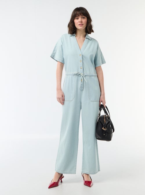 Macacão de ganga com mangas curtas - Kiabi