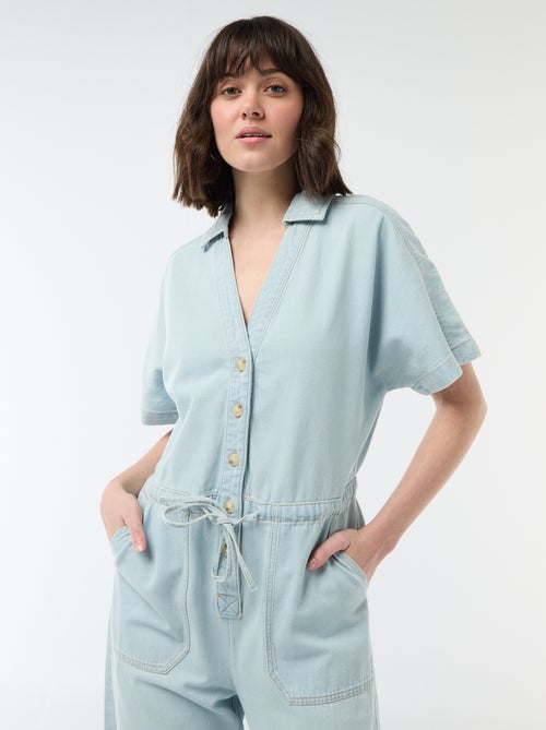 Macacão de ganga com mangas curtas - Kiabi