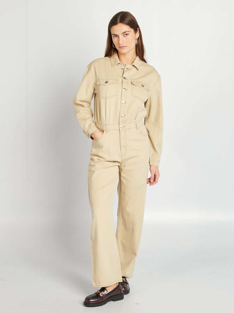 Macacão de ganga comprido BEGE - Kiabi