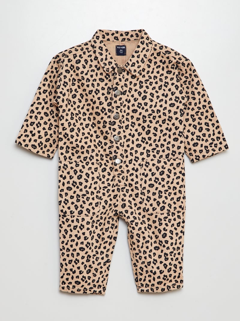 Macacão de ganga comprido 'leopardo' BEGE - Kiabi
