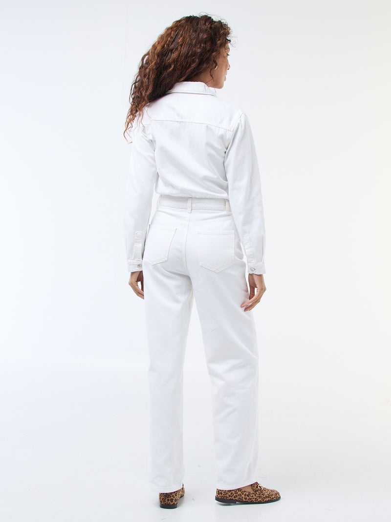 Macacão de ganga de mangas compridas Branco - Kiabi