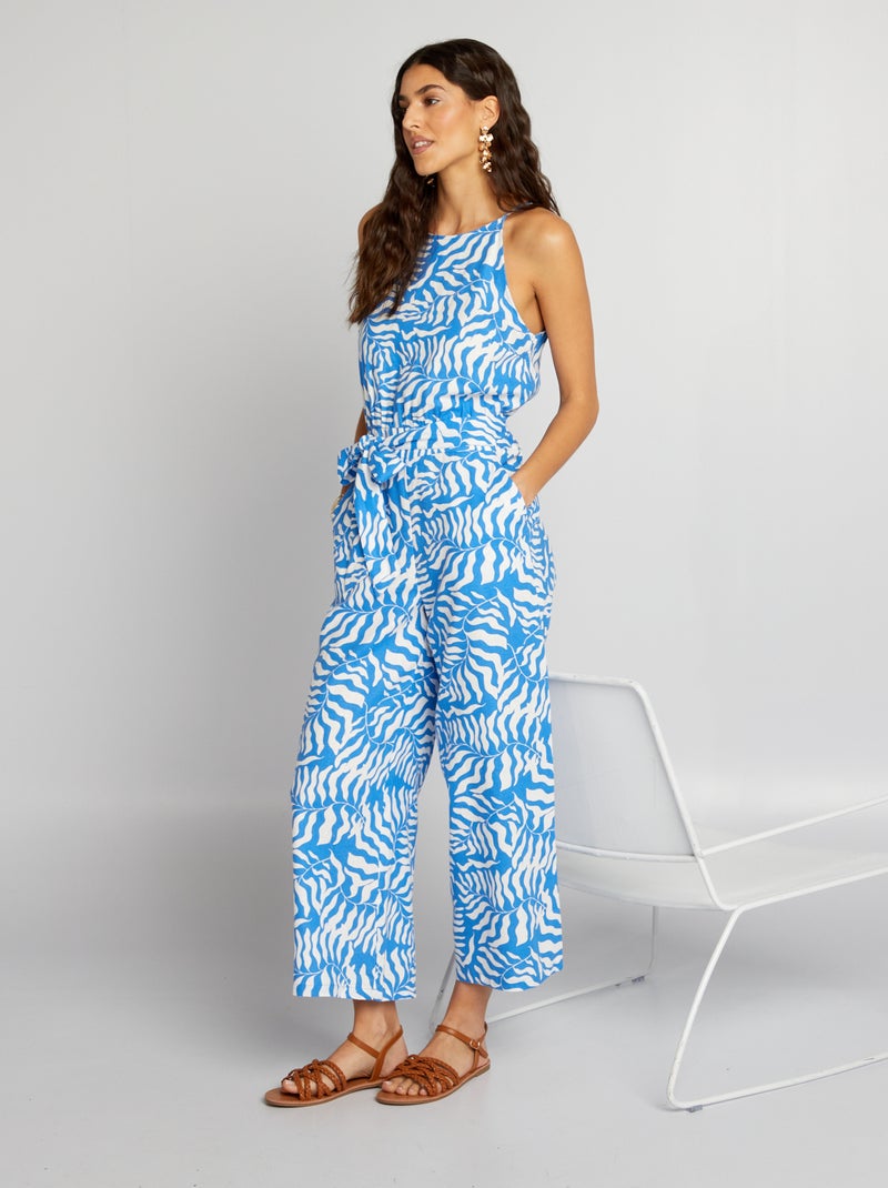 Macacão de linho estampado AZUL - Kiabi